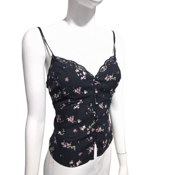 Y2k Arizona Jean Co Babydoll Womens Medium Black Floral Lace Whimsigoth Cami Top - Picture 4 of 14